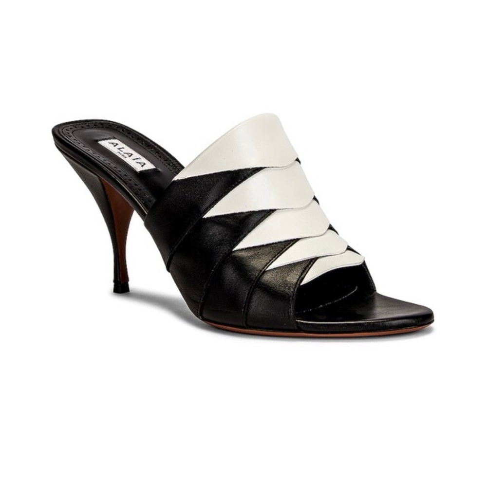 Alaia leather mules black and white, size 36.5/ 6.5